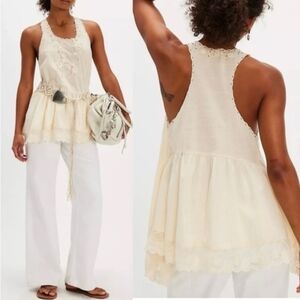 Free People Sunset Treasure Beaded and Embroidered Top NWT Ivory